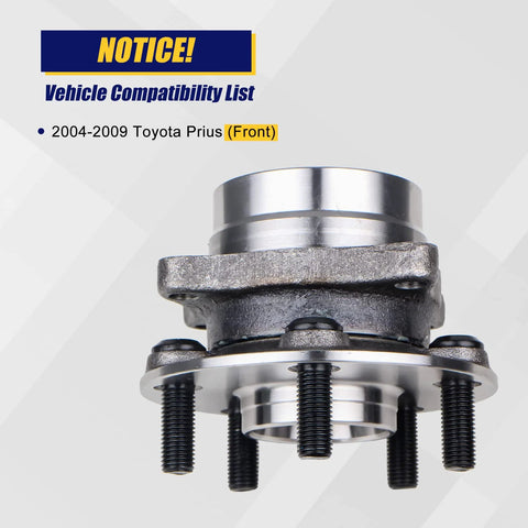 Front Wheel Bearing And Hub Assembly 513265 For Toyota Prius 2004 Through 2009 Direct Fit Plug And Play Front Position 5 Lug
