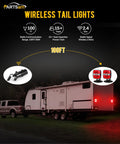 Partsam wireless trailer light kit; magnetic LED tow lamp and pair of red tail lights mounted on a trailer.
