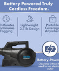 Portable Battery Powered ULV Fogger with Adjustable Droplet Size, 1 Liter Tank, Lightweight 3.7 lb design, cordless.