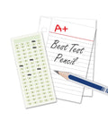 Rally Graphite Pencils 2B 12 Pack Wood Barrel Pre Sharpened With Latex Free Eraser Blue White Barrel alongside test paper