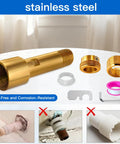 Front view of brass tub spout adapter kit with 3/4 in and 1/2 in IPS fittings, repair parts, and tool; lead-free.