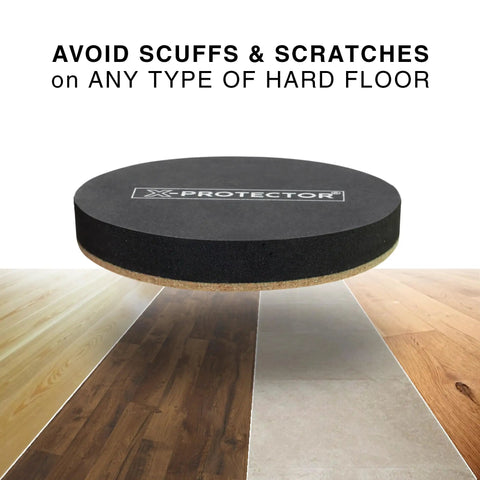 Black rubber slider designed to prevent scuffs and scratches on various hard floors in homes, ideal for furniture movement.