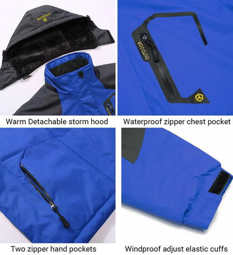 Men's Winter Ski Jacket With Warm Fleece Lining, Waterproof Softshell Coat For Snow And Rain, Hooded Windproof Snow Gear details