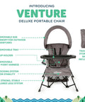 Go With Me Venture Portable Toddler Chair On The Go With Sun Canopy For Indoor And Outdoor Use, Folds Flat In Carry Bag, Grey