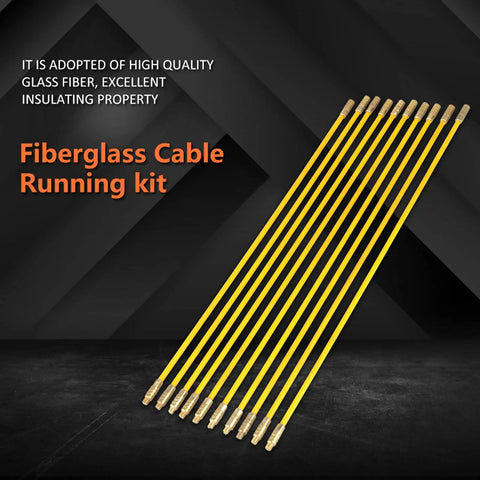 Top Tier Fiberglass Fish Tape Rod Kit Lets You Run Wire Through Walls And Attics Like A Pro With 10 Piece Flexible Cable Puller Set Featuring Brass Connectors For Any Tough Job Around the House Or Business fiberglass cable running kit rods