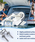 316 Stainless Steel Transom Mount Ski Tow Eye for Boats and Kayaks on a yacht with attached inflatable dinghy.