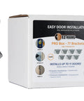 Bulk Door Install Kit With 77 Brackets And All Screws Delivers Fast Shim Free Install For 11 Doors Using 7 Brackets Each Or 12 Point 8 Doors With 6 Brackets Achieving 10X Faster Setup And A Consistently Perfect Reveal, box front view