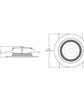 Schematic of RL Series 5/6 Inch Recessed LED Retrofit Downlight With White Baffle Trim For Ceiling And Shower, dimensions shown.