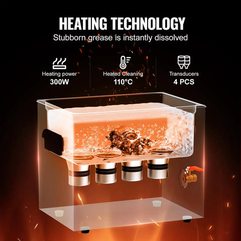 10L Sonic Cleaner With Heater And Timer Basket Digital Cavitation Machine 240W Pro Grade Deep Clean For Lab Tools Metal Parts Carburetors Brass Auto Parts Engine Components, 4 transducers and 110°C heating