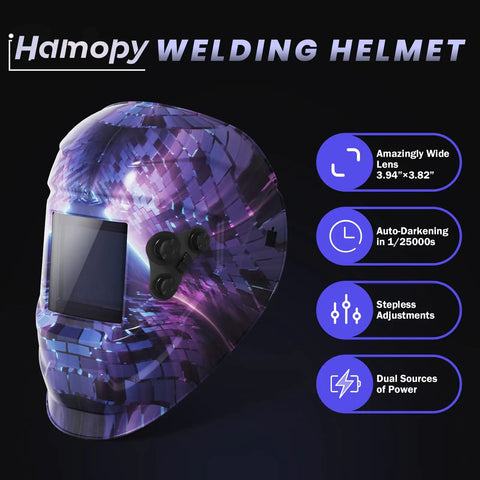 Pro Grade Auto Darkening Welding Helmet With Large 3.94 By 3.82 Inch Viewing Screen Four Arc Sensors Wide Shade Range