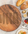 6 In 1 Charcuterie Board Handle Template Clear Acrylic Routing Jig No Sweat Woodworking Guide For Hype Serving Trays And Cutting Boards Straight Fire DIY Craft Essentials on a wooden board with food.