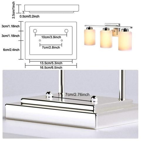 Over Mirror Bath Vanity Light Three Light Fixture With E26 Sconces In Brushed Nickel Finish And White Frosted Glass Shade Mount Diagram