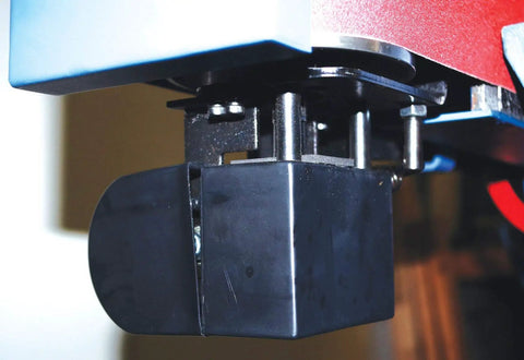 Close-up of 6 Inch By 89 Inch Oscillating Edge Sander With No Fuss Belt Changes and Smooth Tracking, lower belt mechanism visible.