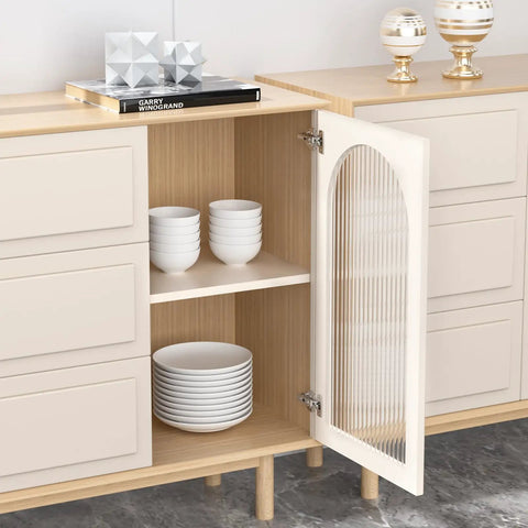 Open kitchen cabinet showing Ten Pack Full Overlay Cabinet Hinges With Soft Close For Kitchen Cabinets, 105 Degree Opening.