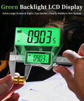 6 Inch Digital Caliper With Large Backlit LCD Display showing measurement on stainless steel vernier, DIY and 3D printing tool