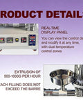 Slick Benchtop Plastic Extruder For Labs showing real-time display panel with dual temperature controls and extruder specifications.