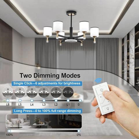 Top Tier Wireless Dimmer Switch With Remote And Alexa Compatible For Buttery Smooth Ambient Lighting and Zero Sweat Wiring Control For Your Next Home Upgrade, showing remote control and dimming modes.