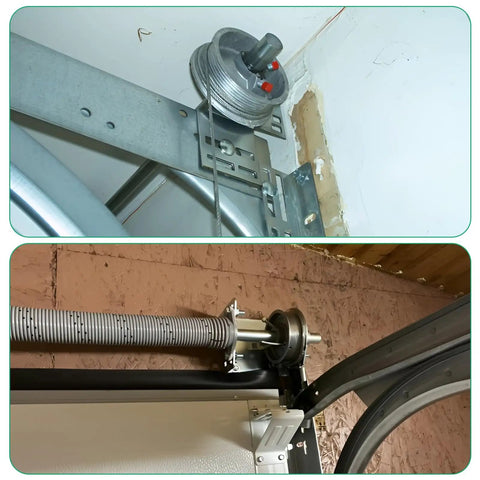 Garage Door Torsion Spring Conversion Kit For 7 Foot High Doors With Cable Rollers, Beefed-Up Cables, Brackets And Hardware, Includes Steel Wire Cable And Easy Install, Pro Grade Replacement Kit, showing cable rollers and torsion springs installed.