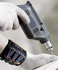 Magnetic Wristband For Holding Screws Nails Drill Bits Bolts And Small Tools Breathable Mesh Arm Band With Strong Magnets Ideal For Construction DIY Mechanics Roofers And Handy Men And Women worn on wrist with drill bits and screws
