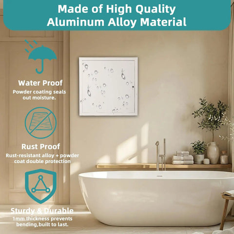 Heavy Duty 14X24 Metal Access Panel For Drywall Ceilings And Walls Rust Resistant Aluminum Frame in a modern bathroom setting.