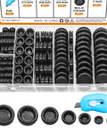 188-piece closed rubber grommet kit with firewall hole plugs assortment in seven sizes and retractable knife