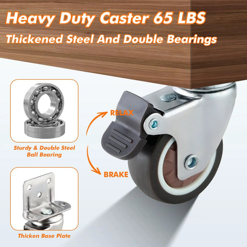 1.5 Inch Side Mount Caster Wheels Set Of 12 With Locking Swivel, showing heavy duty caster with double brakes and steel bearings