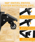 360° swivel caster with pedal lift shown on Heavy Duty Planer Stand With Wheels Rock Steady Workhorse for easy movement.