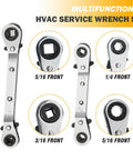 Valve Core Remover and HVAC Service Wrench Set with hex bit adapters for R410A systems, showing four interchangeable wrench heads.