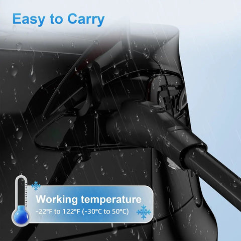 J1772 To Tesla Charger Adapter For Model 3 Y X S Cybertruck in use, black, withstands -22°F to 122°F, rain-resistant, close-up view.