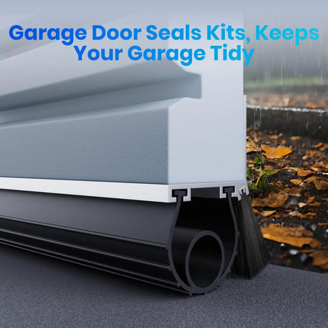 Garage Door Seal Kit For Steel Wood And Aluminum Doors With 2 Inch Brush And U Plus O Rubber Weatherstripping, Tough As Nails All Weather Six Layer Protection Against Dust Heat Wind Snow Insects, Pre Drilled Holes, 16.5 Feet, side view with protection layers