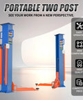 Heavy Duty Portable Two Post Car Lift With 8000 Lbs Capacity And Electric Lock Adjustable Height Up To 51 Inches showing vertical posts and arms.