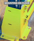 Drop-In Anchors Set, 50 Pc, 1/2 Inch By 13 Zinc-Plated For Concrete installed on yellow floor bracket for mounting