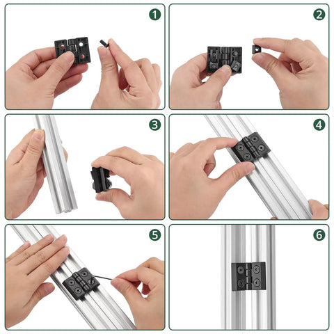 4 Piece Zinc Alloy Hinge For M4 2020 Aluminum Profile Extrusion With 180 Degree Adjustable Swing Includes 16 M4 Groove Nuts 16 M4x10 Screws And 3mm Wrench All In One Hardware Kit For Quick DIY Install on 2020 aluminum profile