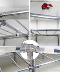 Close-up details of the metal frame of the Hella Spacious Portable Wardrobe Closet with dual hanging rods.