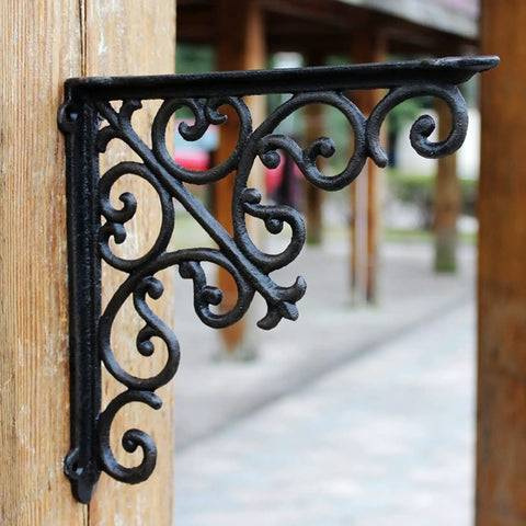 Built Tough Heavy Duty Cast Iron Wall Shelf Brackets Rust Proof 90 Degree Corner Braces Sturdy Floating Shelf Hardware Black Metal Bracket close-up view