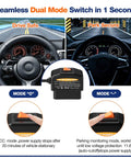 Seamless dual mode switch for Ultimate OBD2 to USB C Adapter Hardwire Kit with drive and park modes visible in a car dashboard.
