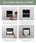 4-step installation guide for Recessed Toilet Paper Holder In Stainless Steel Built To Last Tissue Roll Holder Wall Mount For Bathroom.