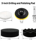 3-inch Drill Buffing Pad Set showing wool pad, foam discs, adapter, and suction base for Make Your Ride Look Slick As Glass With This 11 Piece 3 Inch Drill Buffing Pad Set Professional Grade Car Foam Polishing Kit For Quick Waxing Glazing And Scratch Removal Auto Detailing Essentials.
