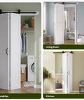 Space Saving Bi Fold Barn Door Kit 64 by 84 Inches White With Hardware Included Sliding Closet Doors installed views