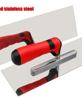 Heavy Duty Get It Done Pro Grade Stainless Steel Concrete Finishing Trowel Set with red handle and polished steel surface