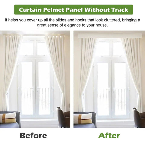 Before and after image of Curtain Pelmet Panel Without Track enhancing window aesthetics with smooth drapes.