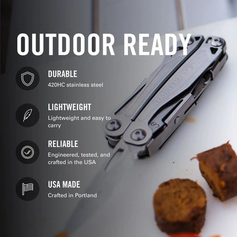Close-up of Wingman Multitool With Spring Action Pliers And Scissors Stainless Steel 14 Tools In One For Home Worksite And Outdoors