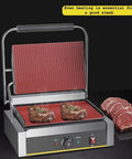 Heavy Duty 2200W Commercial Sandwich Maker And Electric Grilled Toaster with grilled steaks for perfect cooking at home.