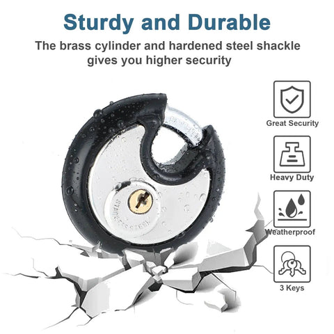 Heavy Duty Padlock Set Four Pack Keyed Alike 70mm Disc Lock weatherproof steel shackle, rust-resistant for outdoor security