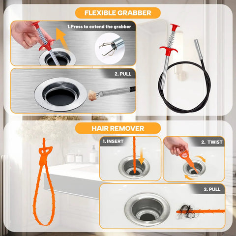 Direct Drain Auger 33 Feet Plumbing Snake For Hair Clogs And Slow Drains No Fuss Heavy Duty Sink Bathtub Shower Cleaner Tool Flexible Grabber Manual Rotation For Safer On Pipes Cost Saving Drain Cleaner