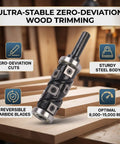 Aolidsive Flush Trimming Router Bit With Reversible Carbide Insert And Precision Bearing For Zero Deviation Cuts On Mdf, Hdf & Plywood Panels Featuring 1/2 Inch Shank displayed on wooden panels.