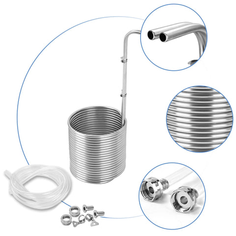Immersion wort chiller coil, stainless steel 1/2 in x 50 ft with fittings for beer brewing