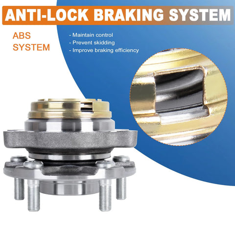 Front Wheel Hub Bearing Assembly Pair For 2007-2012 Nissan Altima 2.5L 4-Cylinder With ABS Sensor, 5 Lug, 4-Bolt Flange