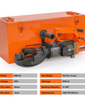 Powerful 1500W Electric Hydraulic Rebar Bender For Smooth Bending Up To 1 Inch #8 Steel Rods with orange toolbox.