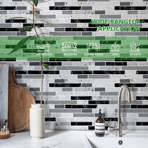 Self Adhesive Peel And Stick Kitchen Backsplash Tiles Gray 12x12 In 10 Sheets Vinyl Decorative Tile Panels for easy install shown on wall